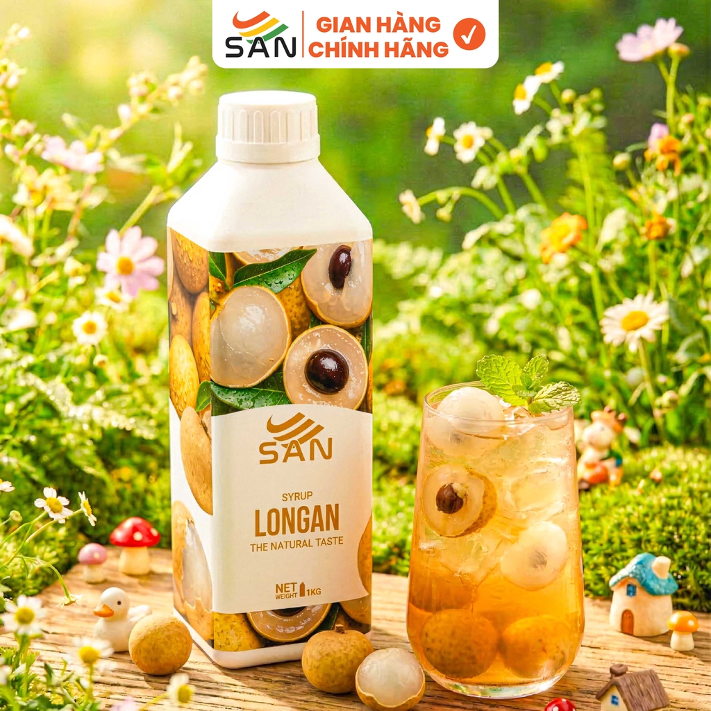 SYRUP LONG NHÃN (1 kg), tặng sách công thức, tiện dụng, trái cây tự nhiên, đậm đặc, chuyên dùng pha chế trà trái cây, soda