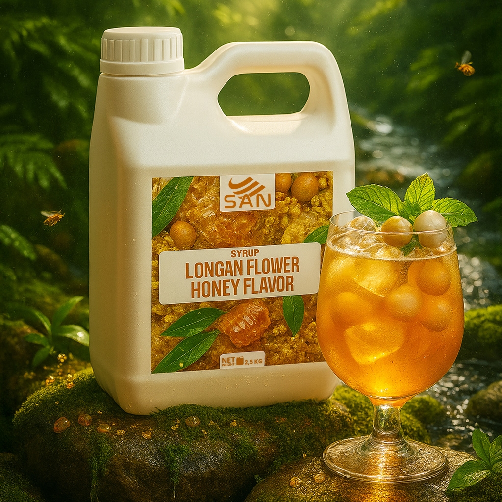 SYRUP HƯƠNG MẬT ONG HOA NHÃN Chai 2,5Kg – Syrup pha chế trà sữa, đồ uống – Có mẫu 100ml, tặng công thức pha chế