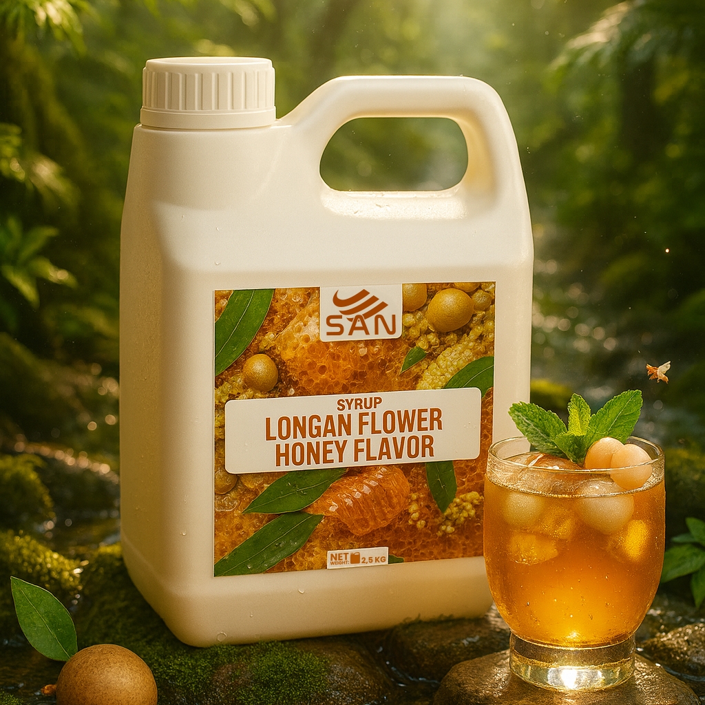 SYRUP HƯƠNG MẬT ONG HOA NHÃN Chai 2,5Kg – Syrup pha chế trà sữa, đồ uống – Có mẫu 100ml, tặng công thức pha chế