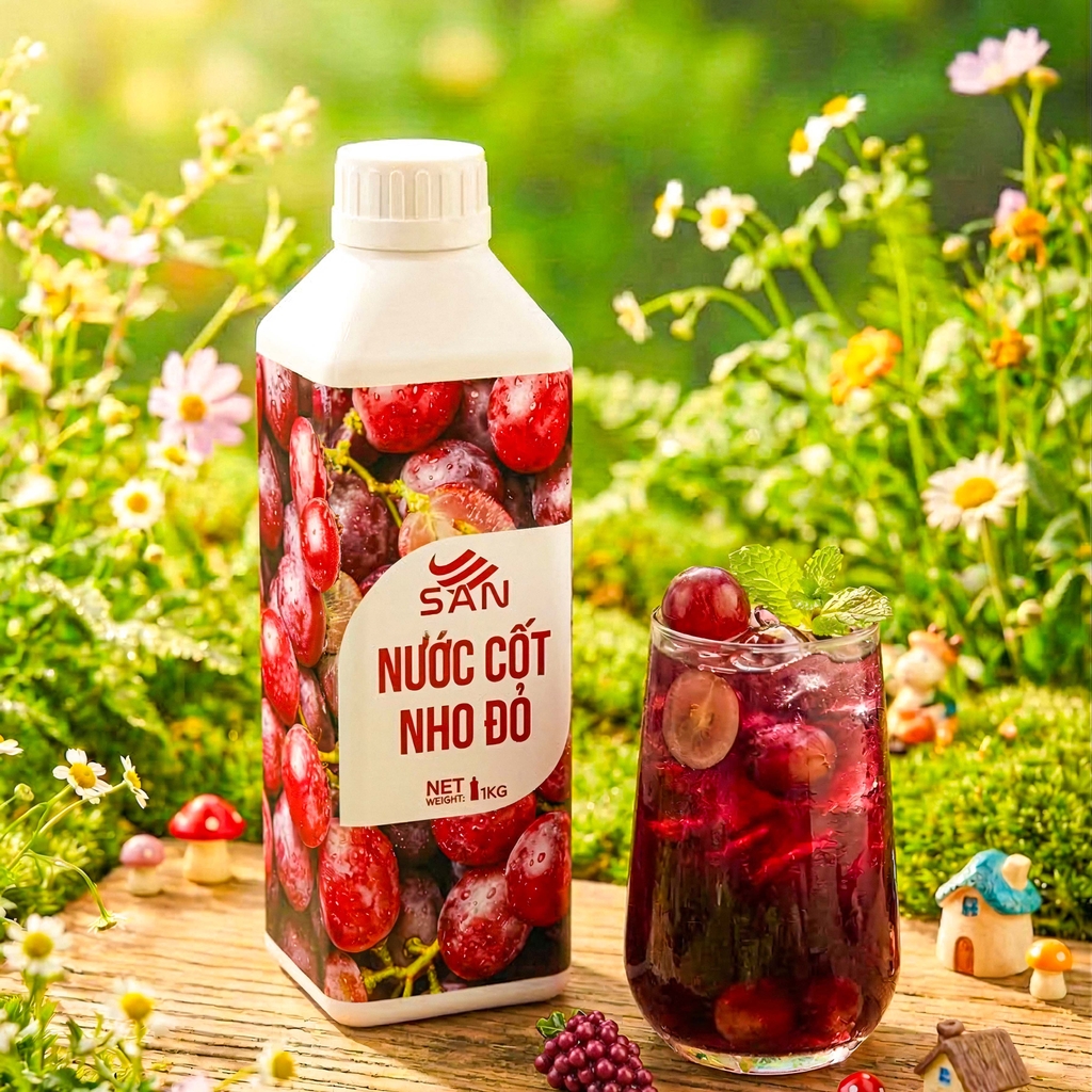 NƯỚC CỐT NHO ĐỎ (100 ml), tặng sách công thức, tiện dụng, trái cây tự nhiên, đậm đặc, chuyên dùng pha chế trà trái cây, soda