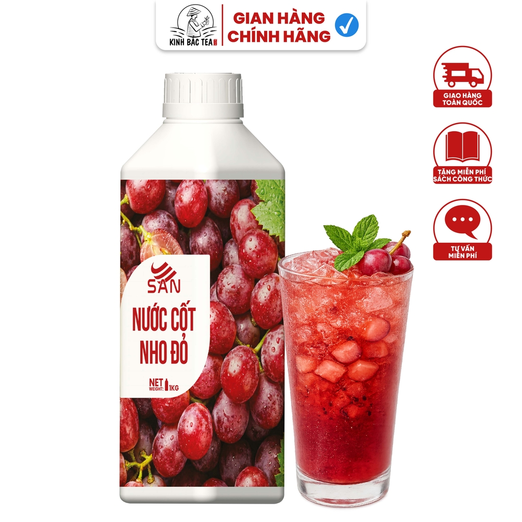 NƯỚC CỐT NHO ĐỎ (1 kg), tặng sách công thức, tiện dụng, trái cây tự nhiên, đậm đặc, chuyên dùng pha chế trà trái cây, soda