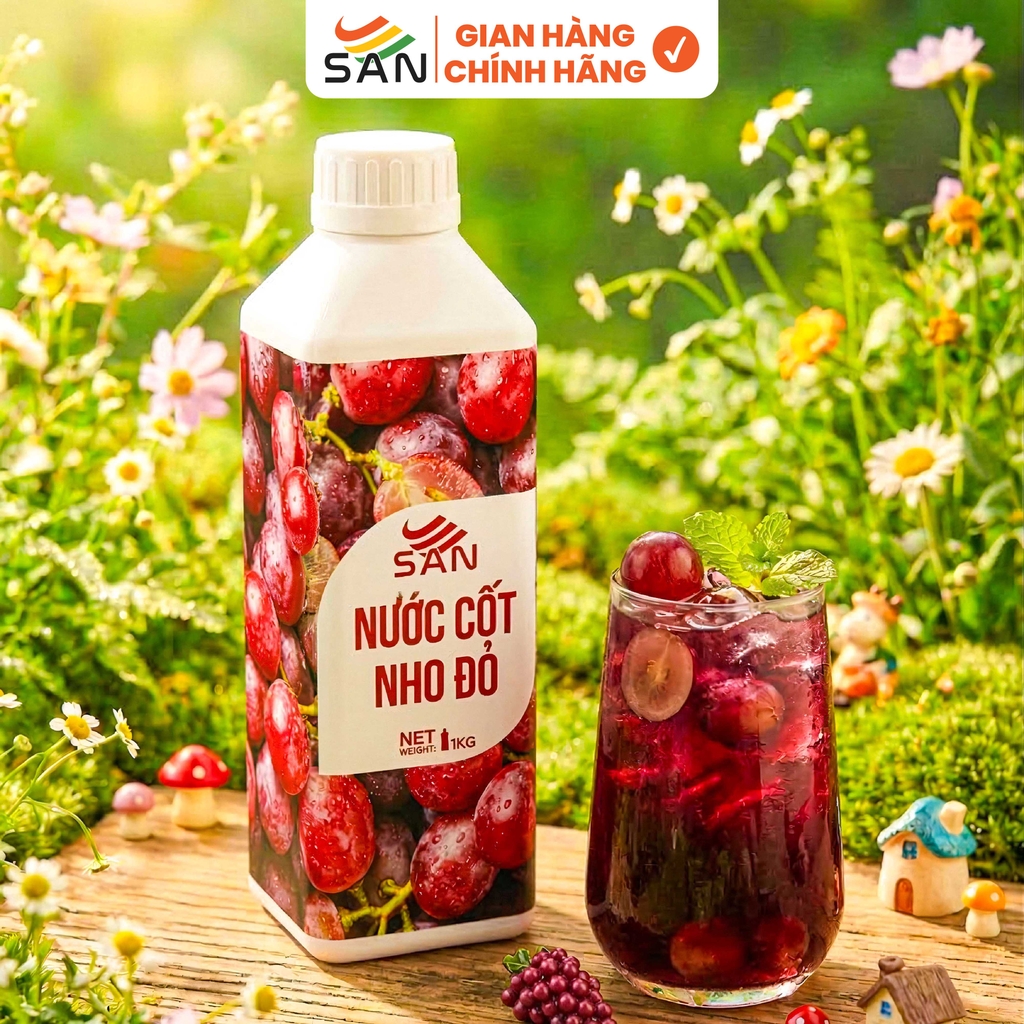 NƯỚC CỐT NHO ĐỎ (1 kg), tặng sách công thức, tiện dụng, trái cây tự nhiên, đậm đặc, chuyên dùng pha chế trà trái cây, soda