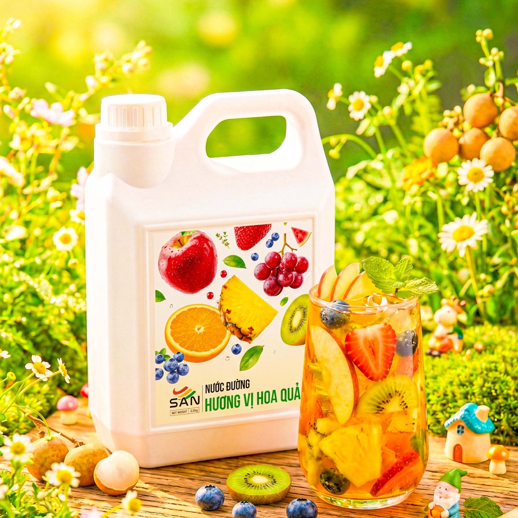 Nước Đường Hương Vị Hoa Quả Chai 2.5kg Tiện Dụng, Chuẩn Pha Chế Trà Sữa, Đồ Uống