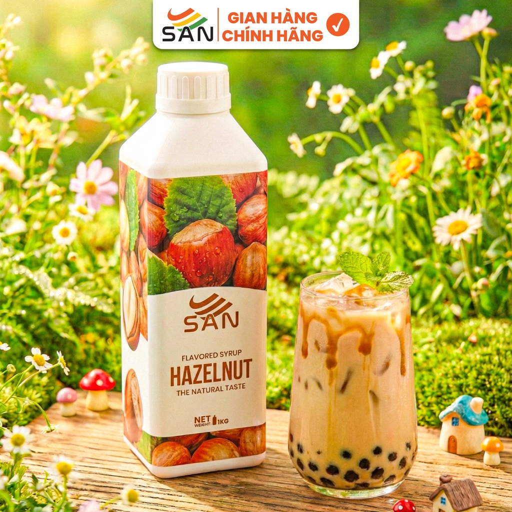 SYRUP HƯƠNG HẠT PHỈ Chai 1Kg, đậm đà, có chai chiết 100ml tặng công thức, latte, trà sữa, làm bánh, pha chế đa dạng