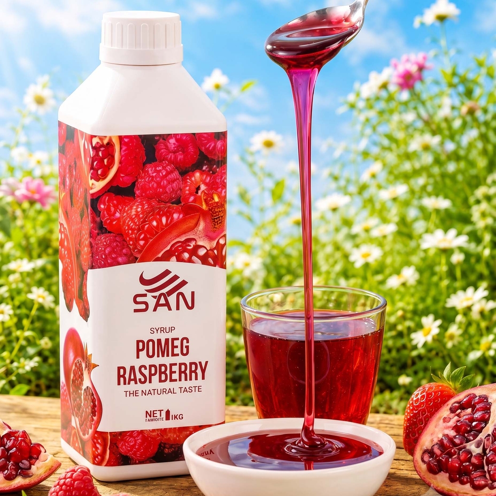 Syrup Lựu Đỏ Mâm Xôi SAN Chai 1Kg