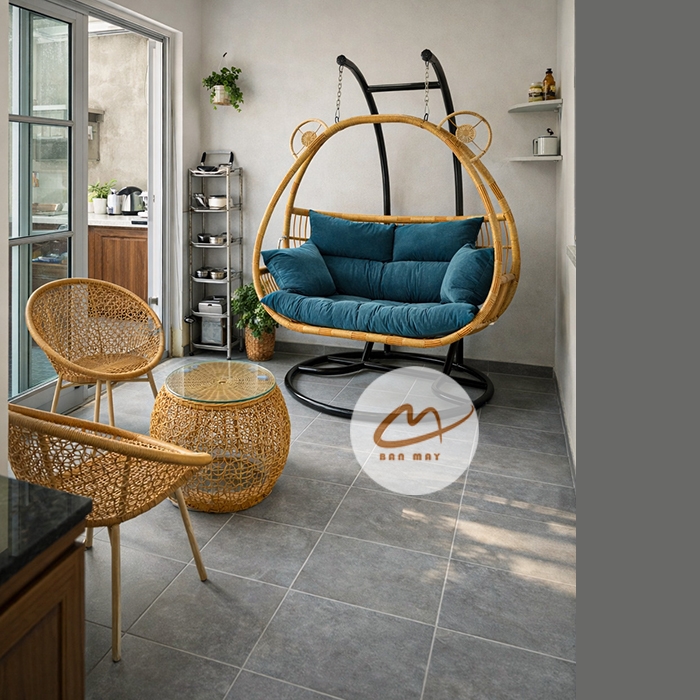 Bộ xích đu bàn ghế ban công, sân vườn, nội thất mây nhựa ngoài trời ngồi thư giãn, decor trang trí nhà cửa