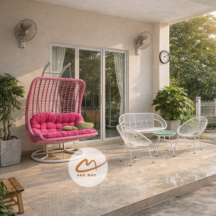 Bộ xích đu bàn ghế ban công, sân vườn, nội thất mây nhựa ngoài trời ngồi thư giãn, decor trang trí nhà cửa