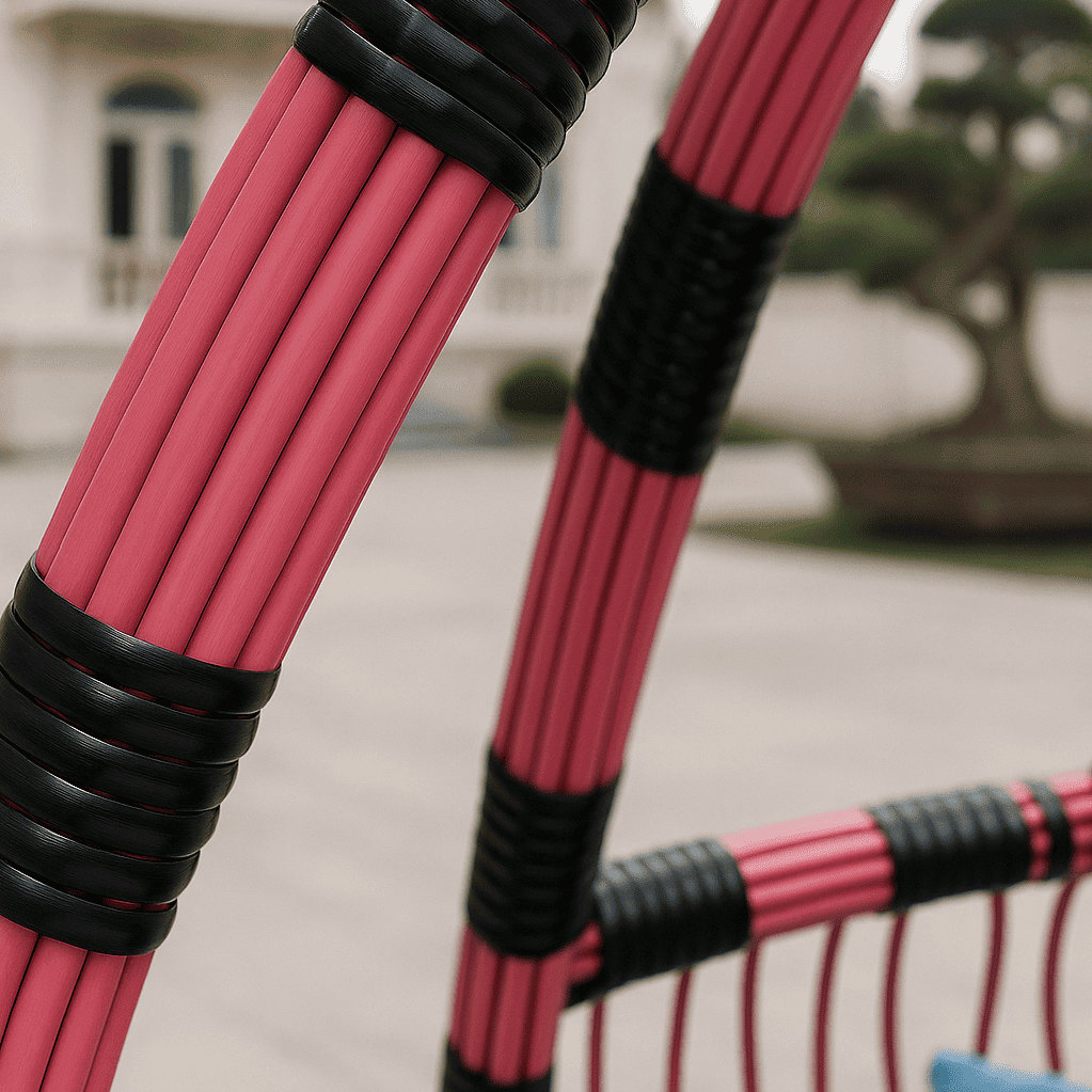Xích đu cần bầu dục lồng mix hồng - đen