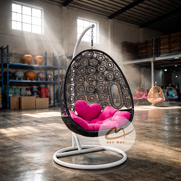 Xích Đu Ban Công Đan Đồng Xu Hoa Cúc – Ghế Thư Giãn Nhỏ Gọn Cho Không Gian Nhà Phố