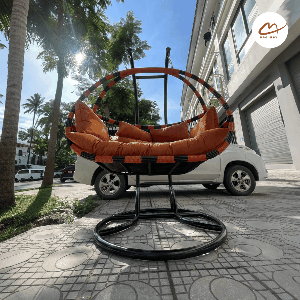 Xích đu cần kép mix đen nâu đệm cam