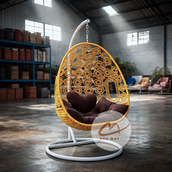 Xích Đu Ban Công Đan Đồng Xu Hoa Cúc – Ghế Thư Giãn Nhỏ Gọn Cho Không Gian Nhà Phố
