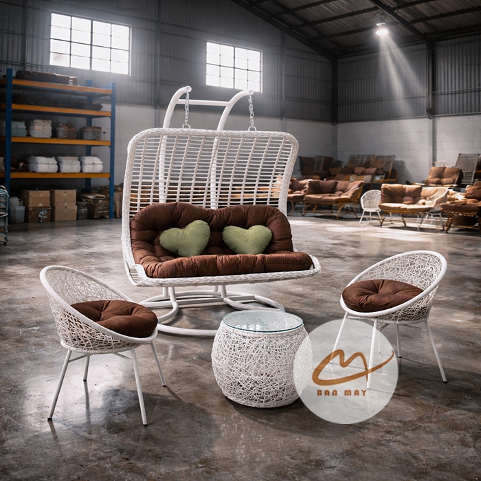 Bộ Bàn Ghế Xích Đu Lưng Vòm Cần Kép, Nội Thất Đại Gia Đình Bền Bỉ mà Sang Trọng