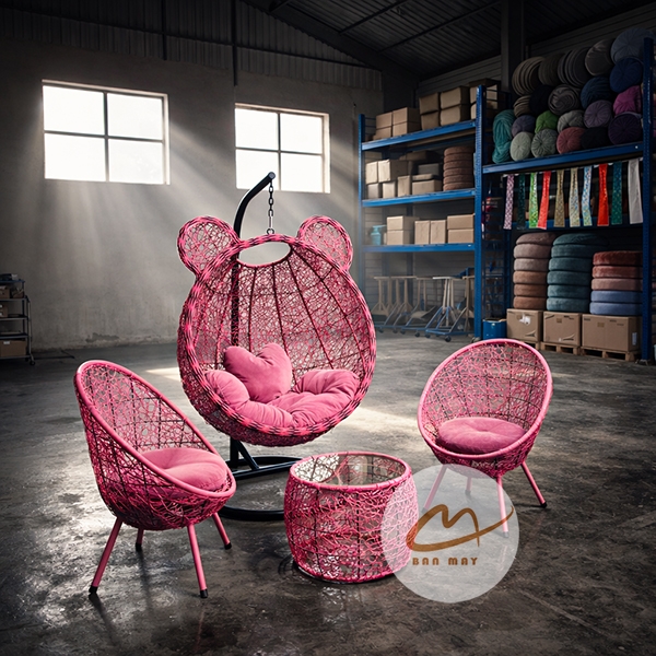 Bộ Bàn Ghế Xích Đu Mây Nhựa Tai Gấu Cao Cấp, Đan Vảy Rồng Độc Đáo