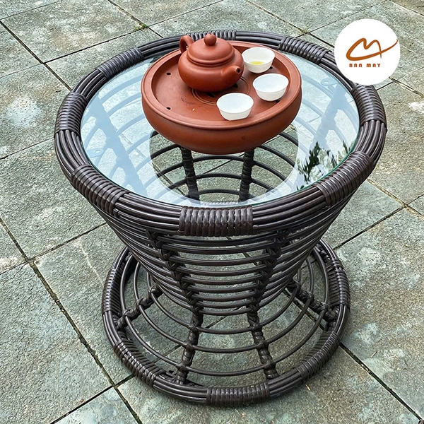 Ghế bập bênh mây nhựa, bộ bàn trà nội thất sân vườn Bản Mây thủ công, chịu nắng, chịu mưa