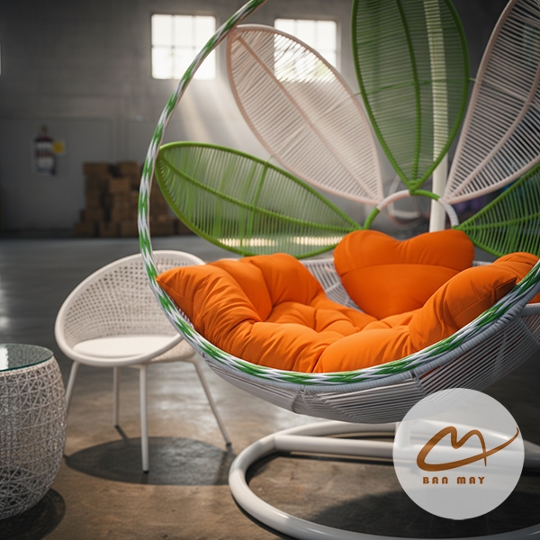 Bàn Ghế Mây Nhựa Ngoài Trời, Xích Đu Cánh Hoa Phối Cảnh Sáng Màu Cho Góc Sân Vườn Và Ban Công