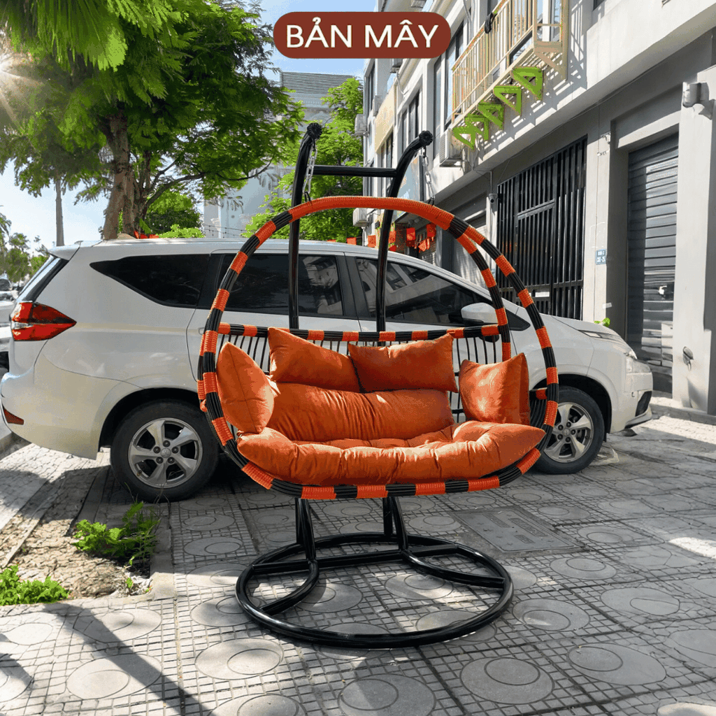 Xích đu cần kép mix đen nâu đệm cam