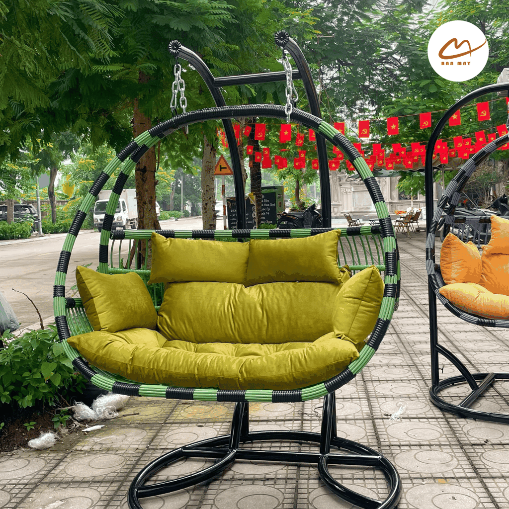 Xích đu cần kép đen xanh đệm oliu