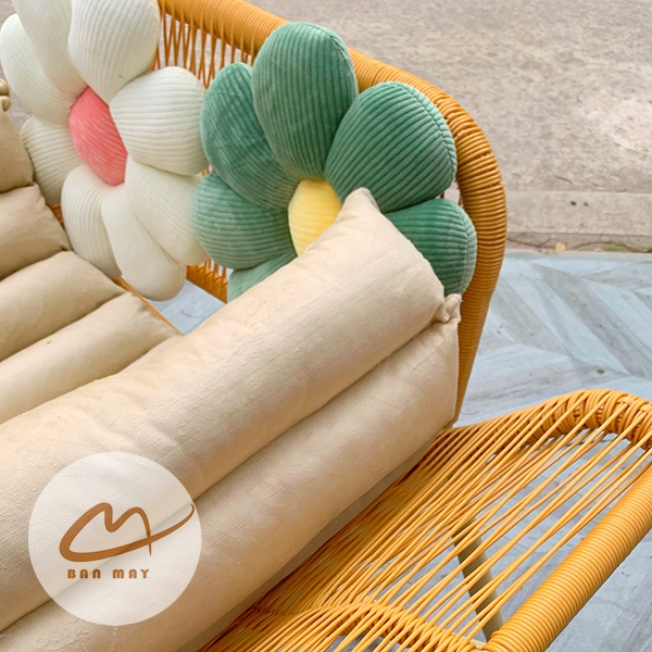 Ghế bập bênh bán nguyệt, ghế bập bênh thư giãn Bản Mây khung thép mây nhựa decor ban công, sân vườn