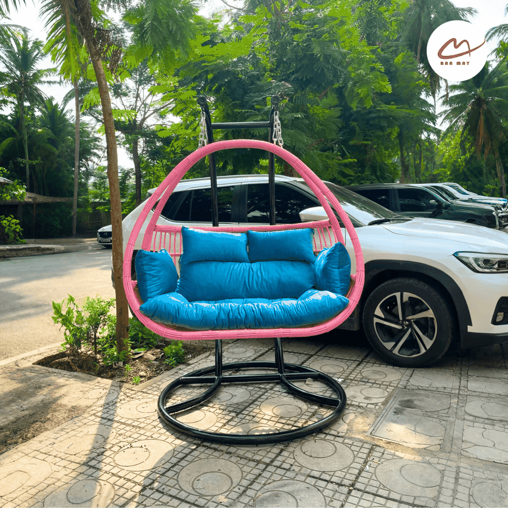 Xích đu cần kép bo cạp hồng đệm xanh
