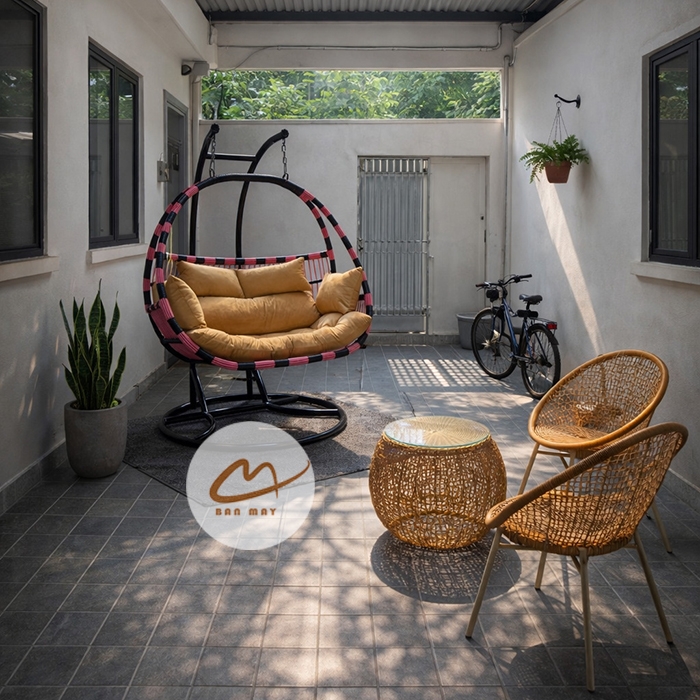 Bộ xích đu bàn ghế ban công, sân vườn, nội thất mây nhựa ngoài trời ngồi thư giãn, decor trang trí nhà cửa