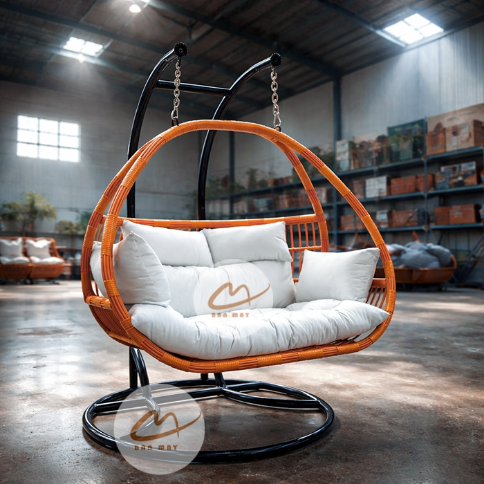 Xích Đu Thư Giãn Cần Kép Bản Mây - Xích Đu Mây Nhựa Chịu Tải 300kg