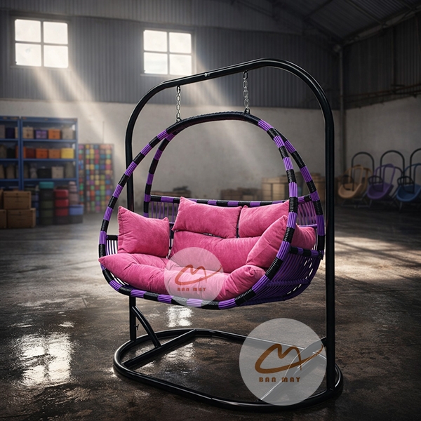 Xích Đu Ngoài Trời Dáng Bầu Dục Cao Cấp - Xích Đu Mây Nhựa Bản Mây