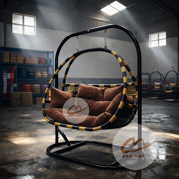 Xích Đu Ngoài Trời Dáng Bầu Dục Cao Cấp - Xích Đu Mây Nhựa Bản Mây
