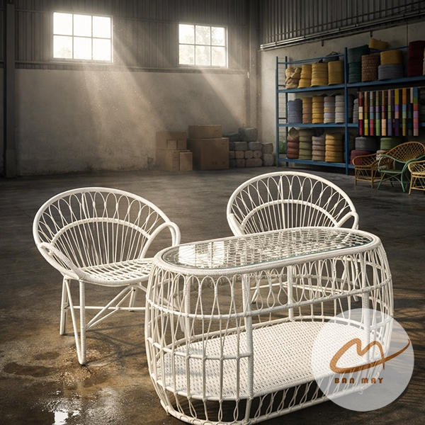 Bàn Ghế Mây Nhựa Đuôi Công – Bộ 2 Ghế 1 Bàn Tạo Điểm Nhấn Sang Trọng Cho Không Gian Sống