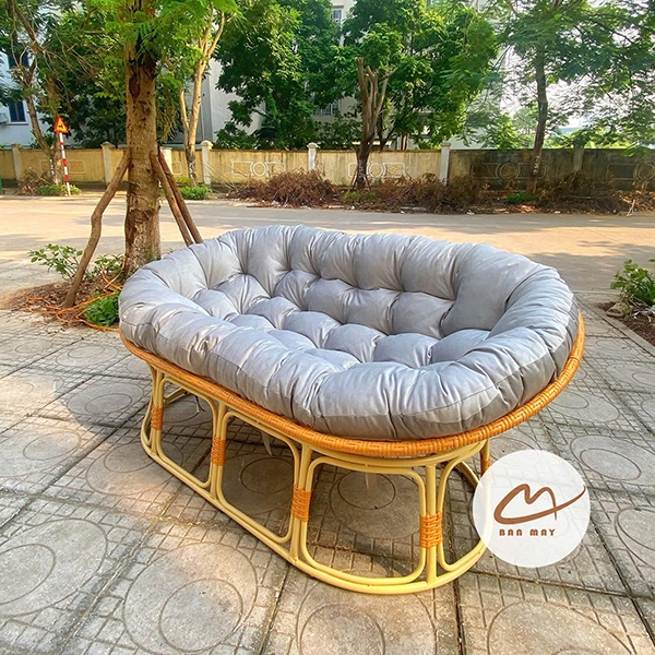 Ghế thư giãn papasan đôi, ghế lười mây nhựa khung thép nội thất Bản Mây dài 1m6 nằm thư giãn, setup mọi không gian