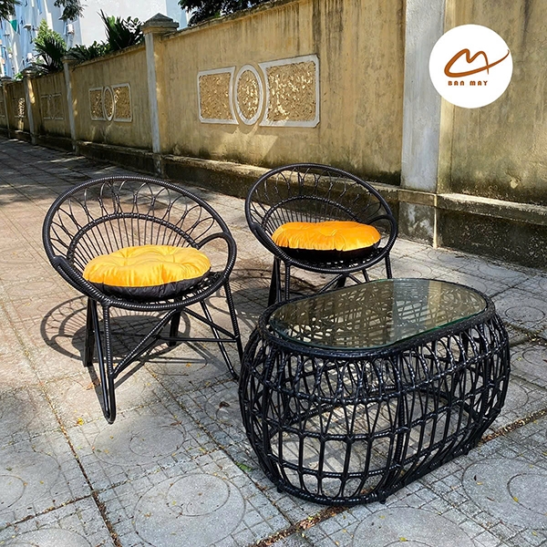 Bộ Bàn Ghế Mây Nhựa Xích Đu Tổ Chim, Decor Ban Công Sân Vườn Chịu Nắng Mưa