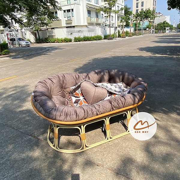 Ghế thư giãn papasan đôi, ghế lười mây nhựa khung thép nội thất Bản Mây dài 1m6 nằm thư giãn, setup mọi không gian