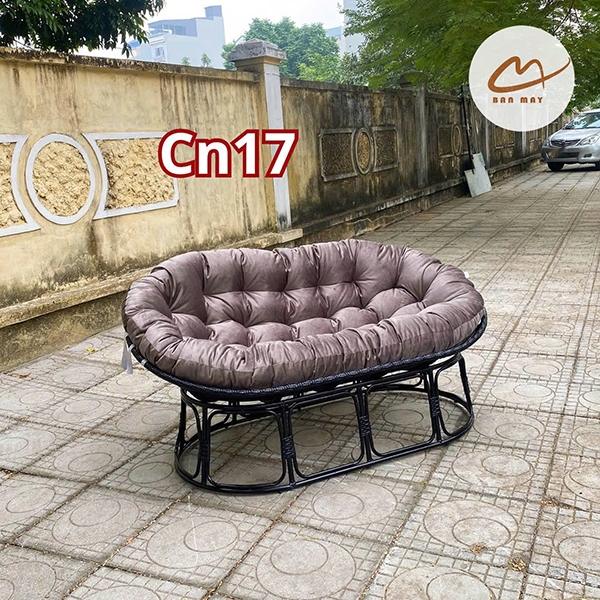 Ghế thư giãn papasan đôi, ghế lười mây nhựa khung thép nội thất Bản Mây dài 1m6 nằm thư giãn, setup mọi không gian