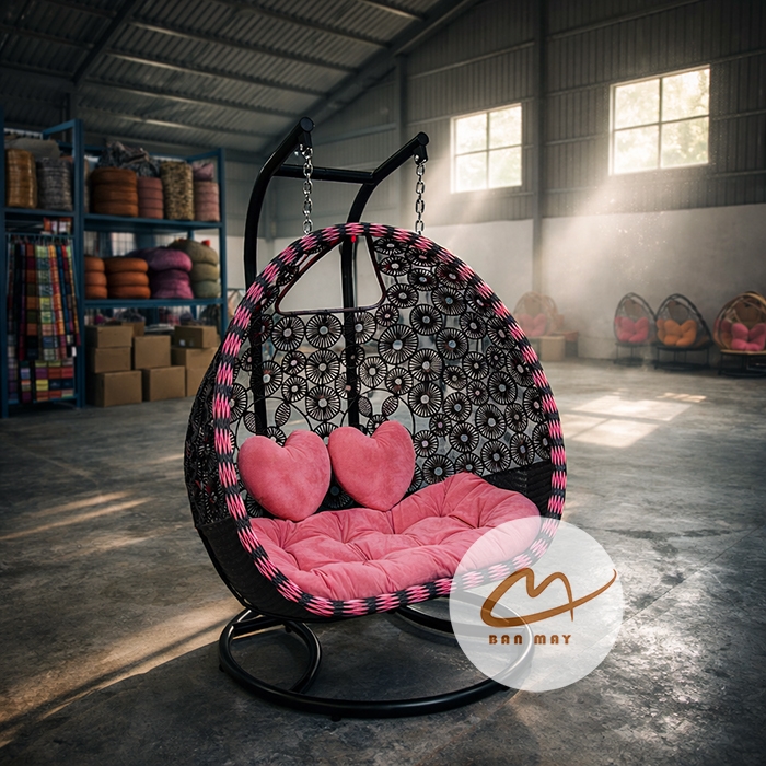 Ghế Xích Đu Cần Kép Đồng Xu Hoa Cúc – Không Gian Thư Giãn Rộng Rãi Cho 2–3 Người