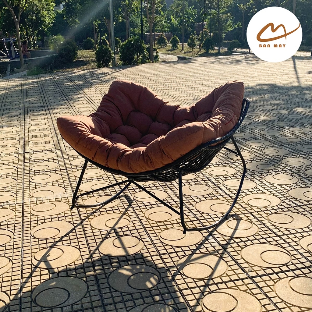 Ghế bập bênh vuông, ghế papasan thư giãn khung thép mây nhựa ngồi được 2 người