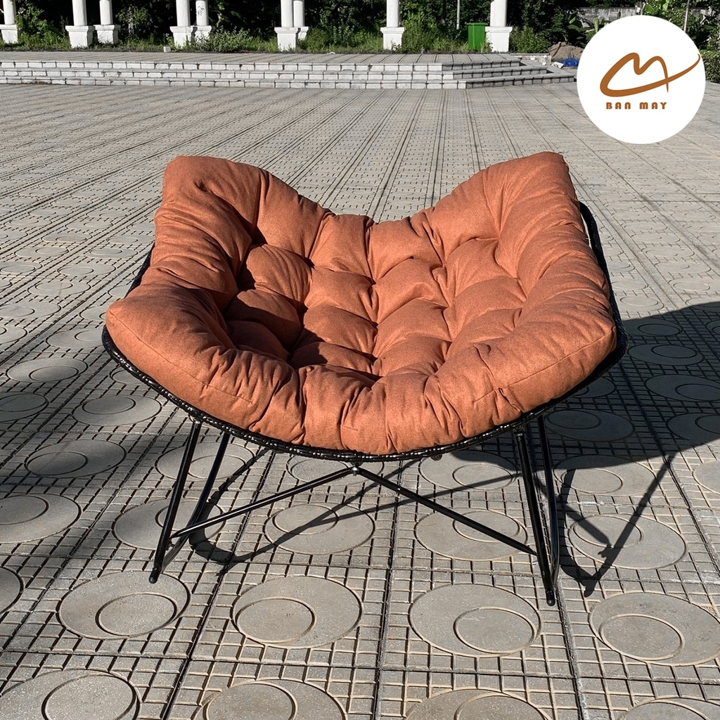 Ghế bập bênh vuông, ghế papasan thư giãn khung thép mây nhựa ngồi được 2 người