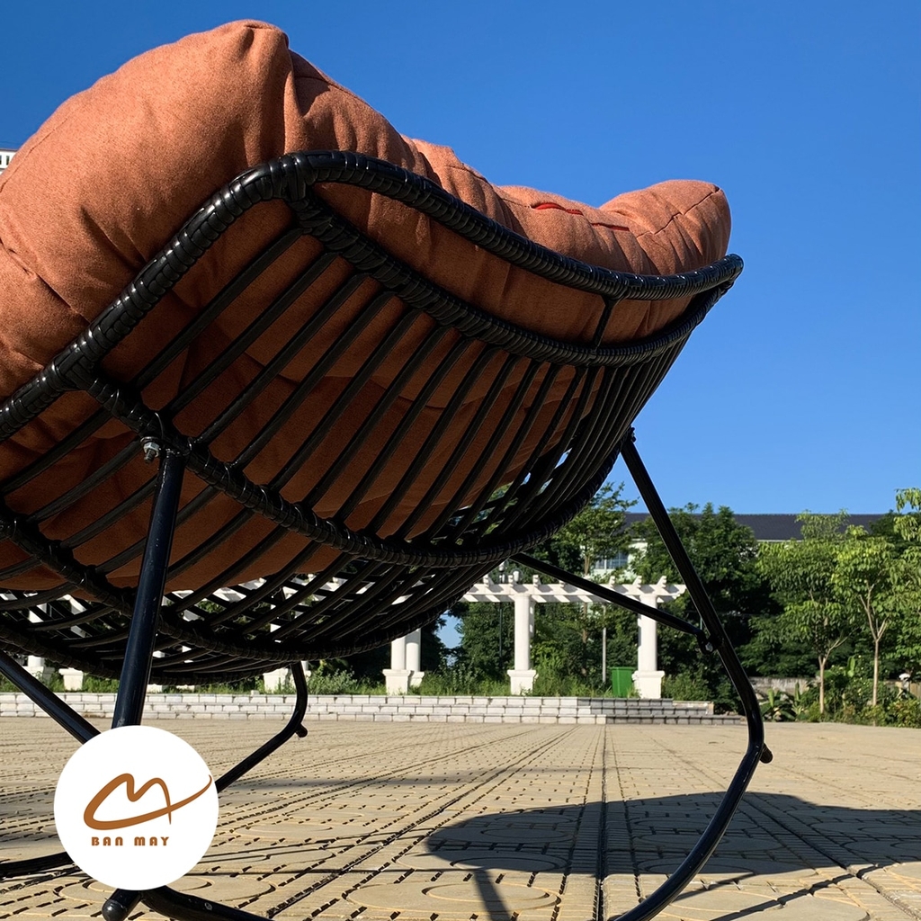 Ghế bập bênh vuông, ghế papasan thư giãn khung thép mây nhựa ngồi được 2 người