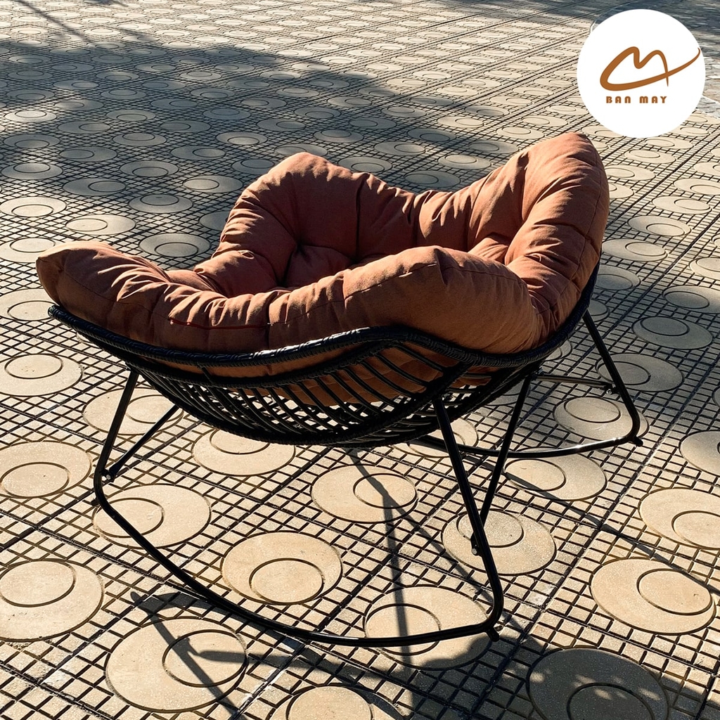 Ghế bập bênh vuông, ghế papasan thư giãn khung thép mây nhựa ngồi được 2 người