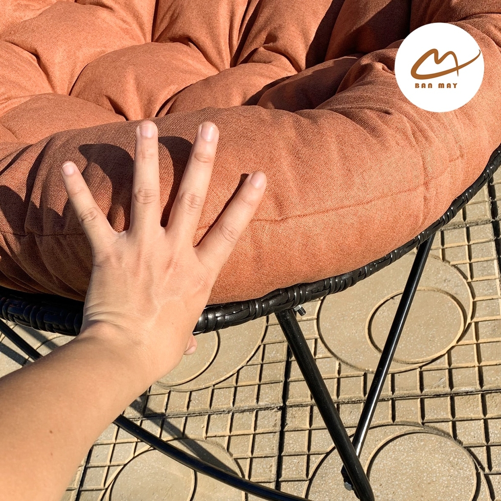 Ghế bập bênh vuông, ghế papasan thư giãn khung thép mây nhựa ngồi được 2 người