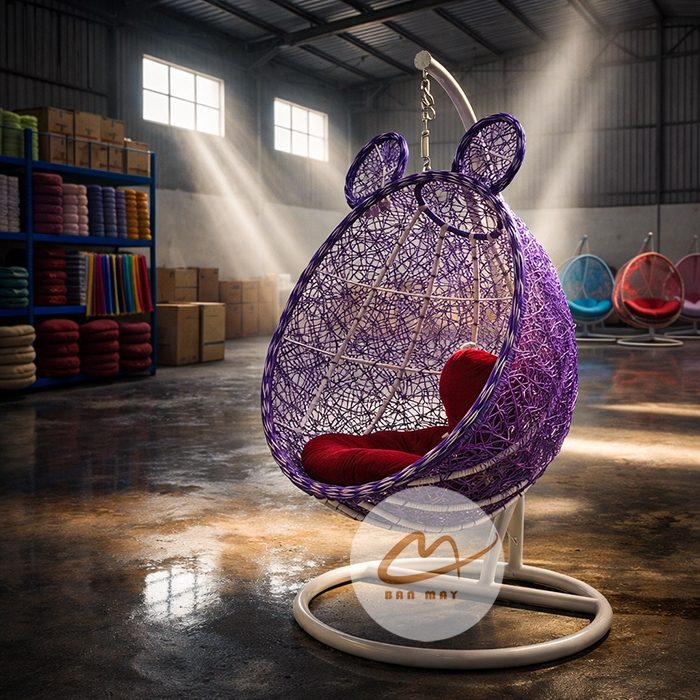 Ghế Xích Đu Tai Gấu Tròn – Nghệ Thuật Đan Mây Nhựa Thủ Công Tinh Tế
