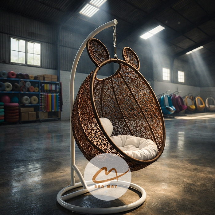 Xích Đu Ngoài Trời Tai Gấu Tròn – Thiết Kế Tổ Kén Thư Giãn Cho Không Gian Sân Vườn