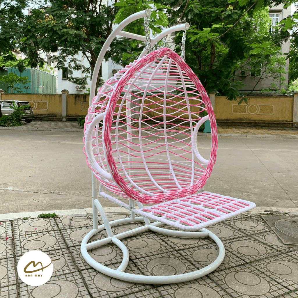 Xích đu giường dích dắc hồng trắng