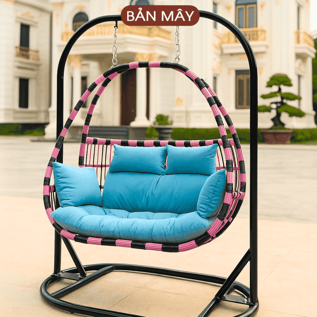 Xích đu cần bầu dục lồng mix hồng - đen