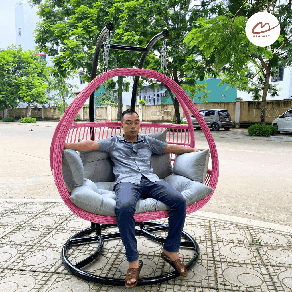 Xích đu cần kép đệm xám lồng hồng
