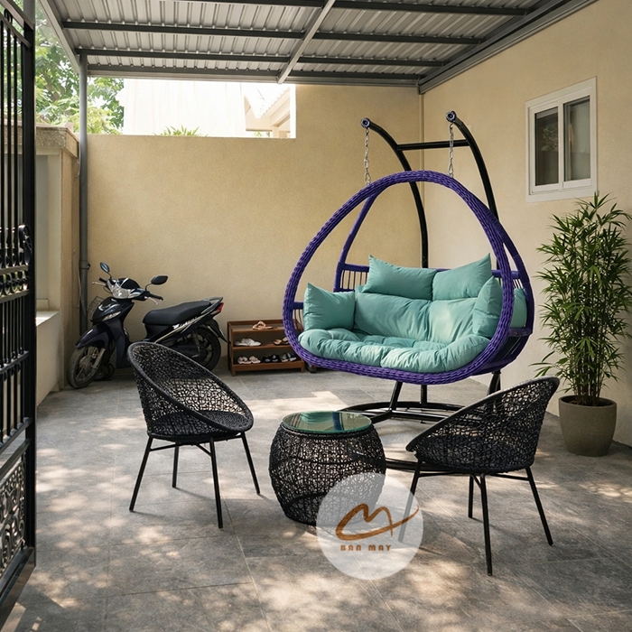 Bộ xích đu sân vườn, bàn ghế ban công nội thất ngoài trời ngồi thư giãn, chịu nắng chịu mưa