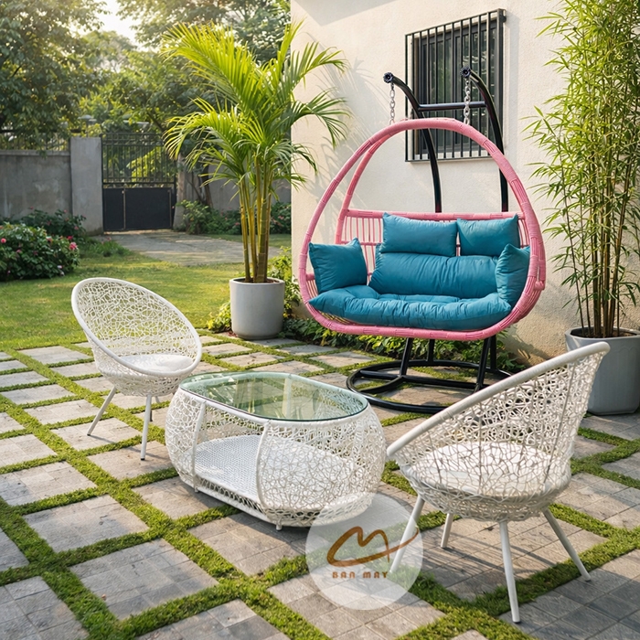 Bộ xích đu sân vườn, bàn ghế ban công nội thất ngoài trời ngồi thư giãn, chịu nắng chịu mưa