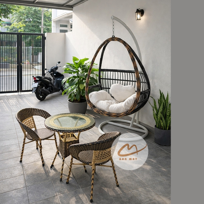 Bộ xích đu sân vườn, bàn ghế ban công nội thất ngoài trời ngồi thư giãn, chịu nắng chịu mưa