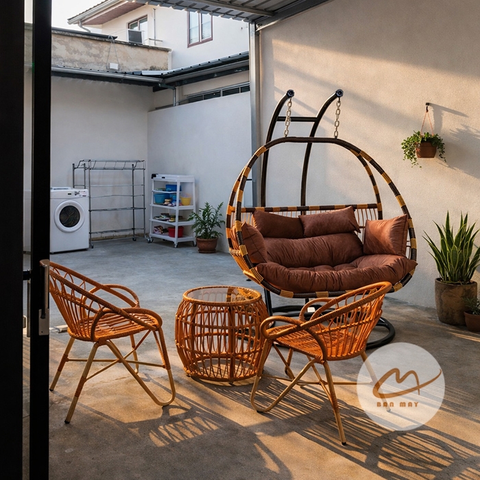 Bộ xích đu sân vườn, bàn ghế ban công nội thất ngoài trời ngồi thư giãn, chịu nắng chịu mưa