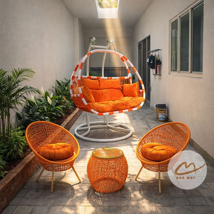 Bộ xích đu sân vườn, bàn ghế ban công nội thất ngoài trời ngồi thư giãn, chịu nắng chịu mưa
