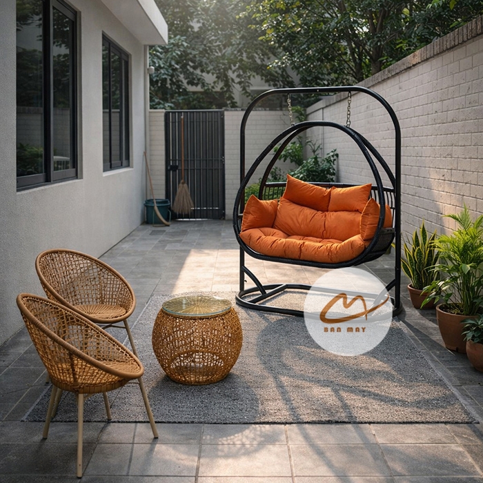 Bộ xích đu sân vườn, bàn ghế ban công nội thất ngoài trời ngồi thư giãn, chịu nắng chịu mưa