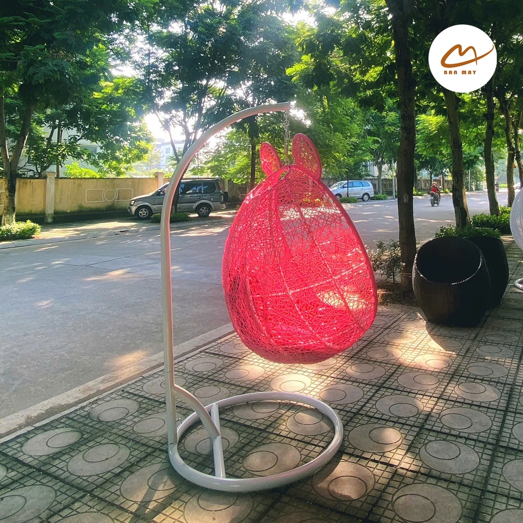 Xích đu đơn tai gấu đan rối màu hồng
